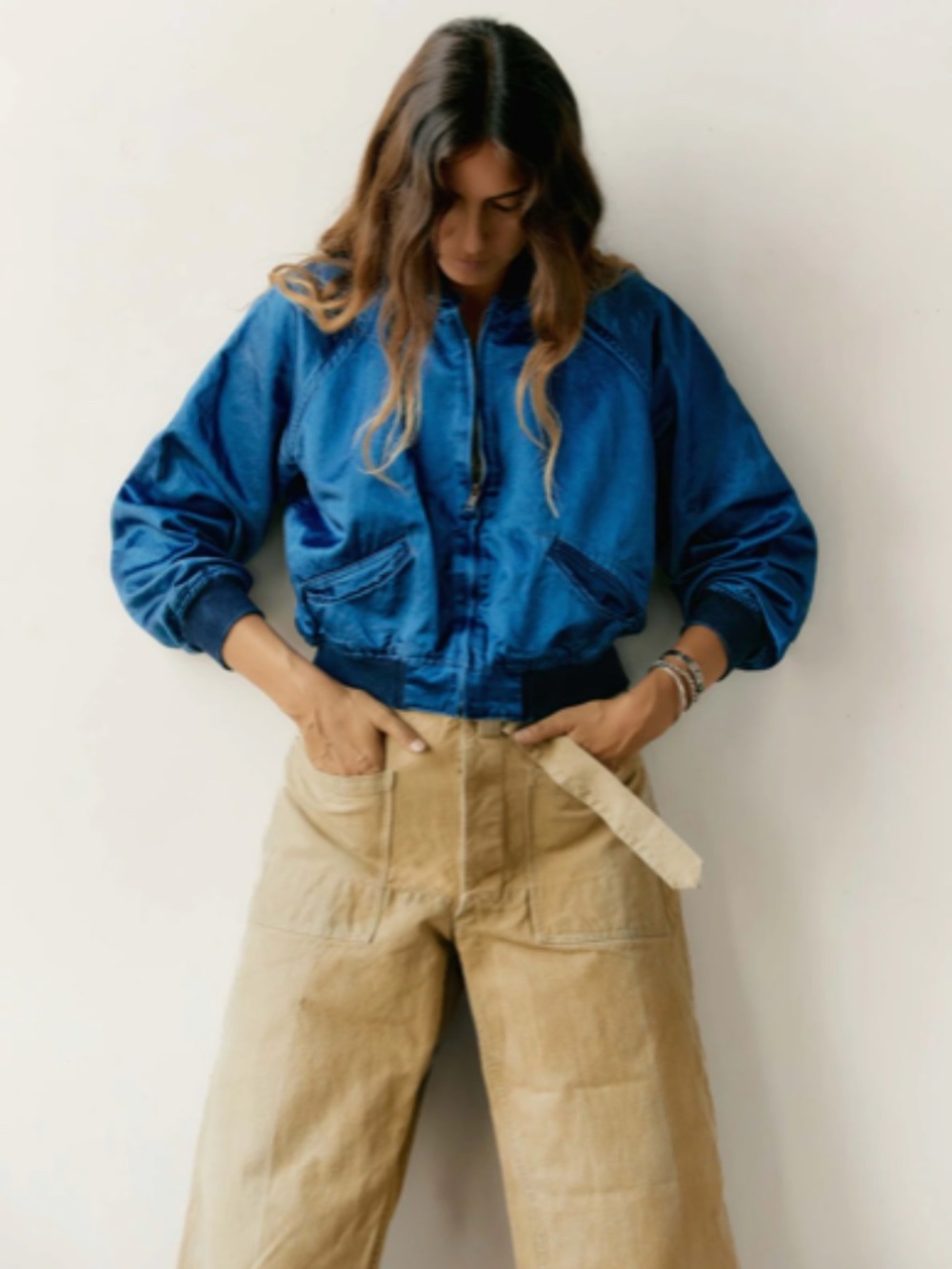 Imogene + Willie Shelbyville Indigo Satin Jacket Cropped Bomber - Picture 5 of 6